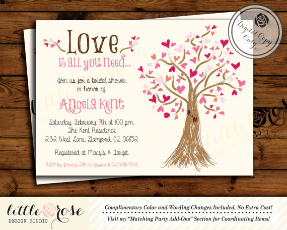 Hochzeit - Bridal Shower Invitation - Wedding Shower Invite - Valentine's Invite - Mother's Day - Heart Tree - Baby Shower - Birthday - Printable File