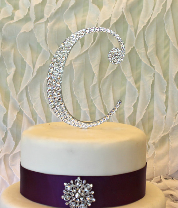Mariage - Monogram  Wedding Cake Topper Decorated with Swarovski Crystals Any Letter A B C D E F G H I J K L M N O P Q R S T U V W X Y Z