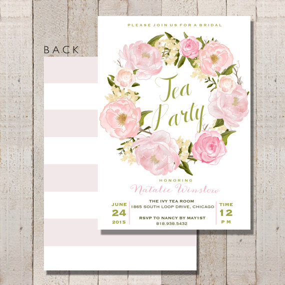 Mariage - Bridal Shower Invitation, Tea Party Watercolor & Floral Accents Dinner DIY Printable Wedding Invite
