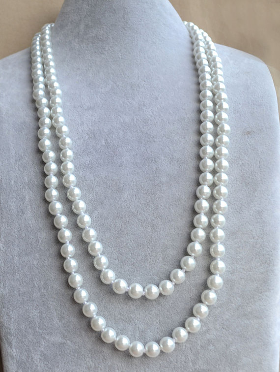 زفاف - white pearl Necklace,Glass Pearl Necklace, long Pearl Necklace,Wedding Necklace,bridesmaid necklace,Jewelry