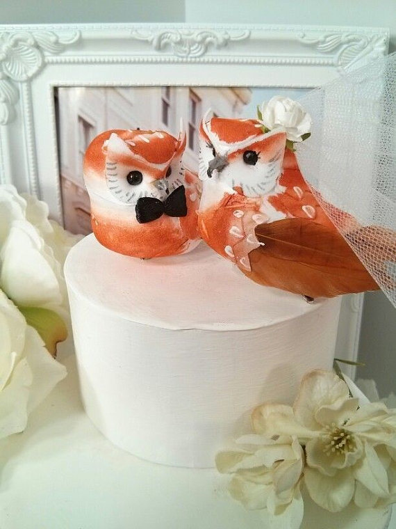Mariage - SALE! wonderful rustic caramel color owls  bird wedding cake topper or wedding anniversary