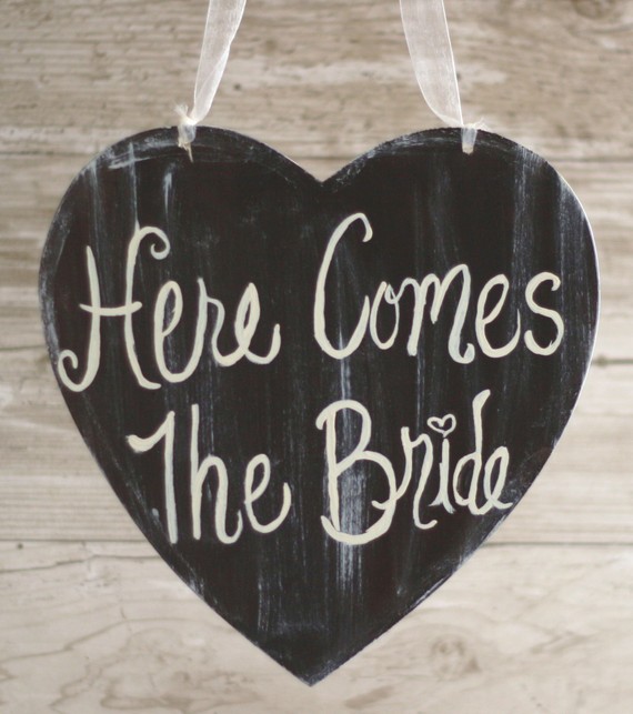 Wedding - Here Comes The Bride Sign Photo Prop For Flower Girl