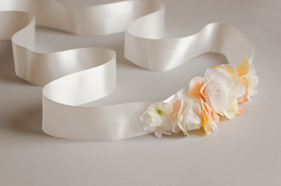 Wedding - Pastel flowers wedding dress sash, Bridal sash belt, Bridal accessories, Flower sash, Wedding gown sashes