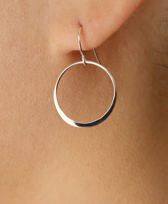 Mariage - Circle Drop Earrings in Sterling Silver, Dangle Earrings, wedding ,bridal jewelry, 18
