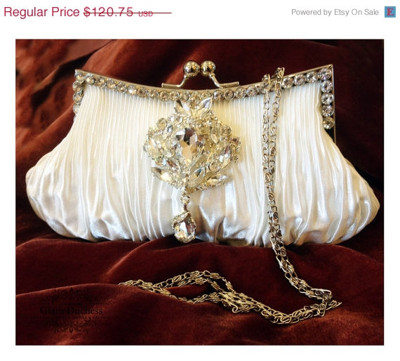Wedding - Bridal clutch, wedding clutch, Crystal clutch, vintage inspired evening bag, white clutch, bridal bag