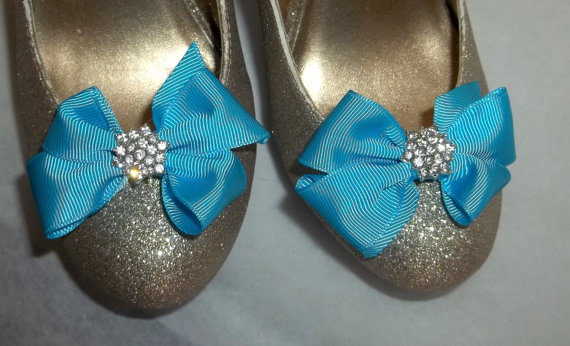زفاف - Cute Chic Style Shoe Clips -Ocean Blue -Crystal Rhinestones - set of 2 bridal wedding special occasion shoe clips for shoes