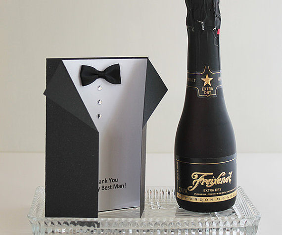زفاف - Customized GROOMSMEN Best Man or Usher classic wedding party card, handmade black tuxedo paper goods retro chic martini wedding party bridal