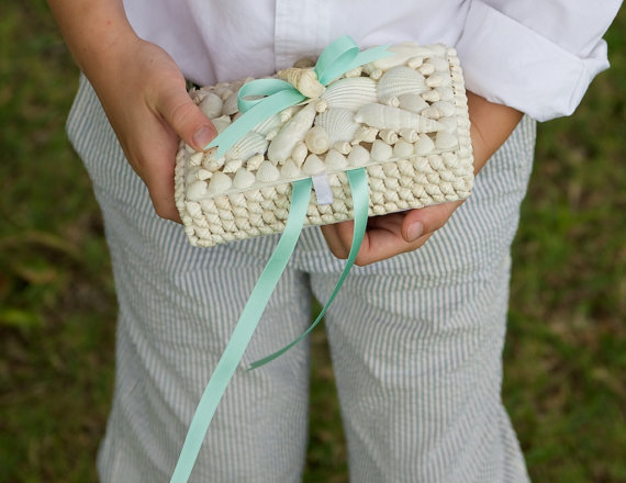 زفاف - Beach Seashell Ring Bearer Wedding Pillow Box - Shabby Chic - More Shapes!!! Shell Box