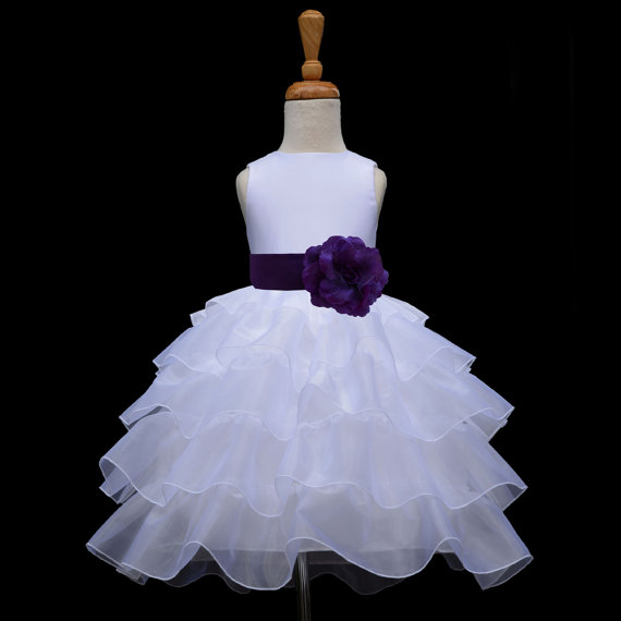 Mariage - White organza Flower Girl dress sash pageant wedding bridal children bridesmaid toddler elegant sizes 12-18m 2 2t 3t 4 5t 6 6x 8 10 