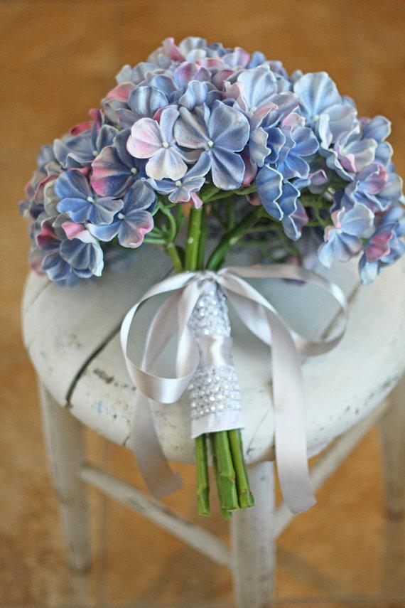 Hochzeit - Natural Touch Periwinkle Blue Hydrangea Wedding Bouquet - Something Blue Bouquet