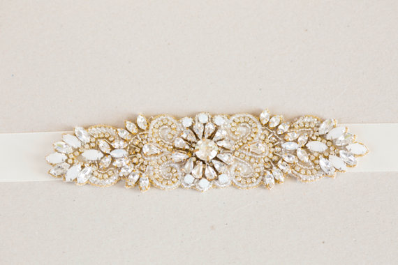زفاف - Gold and opal wedding belt, bridal sashes in gold  - Style sash R20 (Made to Order)
