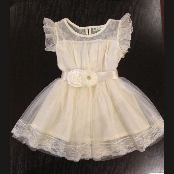 Hochzeit - Flower girl dress ivory, lace dress, ivory dress, vintage inspire, lace toddler dress, flower girl dress, vintage lace dress with sash