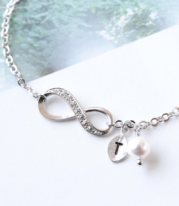 Wedding - Infinity Bracelet, Initial Bracelet, Personalized Bracelet, Swarovski Pearl, Friendship Bracelet, Bridesmaid Gift, One of A Kind