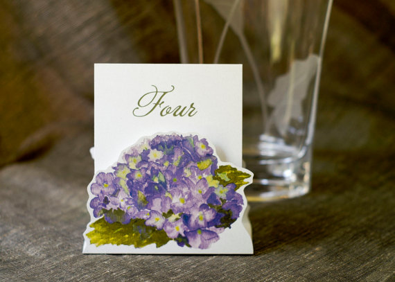زفاف - Table Number Tents-Purple Hydrangea - Decoration for Events, Weddings, Showers, Parties