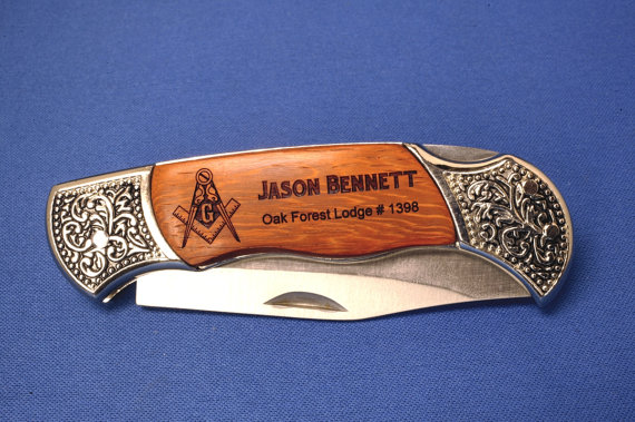 زفاف - Personalized Pocket Knife, SET OF 1 Engraved Pocket Knifes, Best Man Gift, Groomsmen Gift, With Masonic Lodge Design FQ001-1