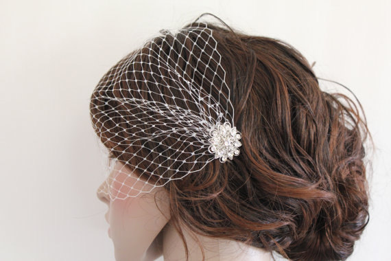 Mariage - Bridal Comb with veil, Wedding Birdcage Veil, Bird Cage Veil,Rhinestone Fascinator Comb,Wedding Birdcage Veil,Wedding headpiece