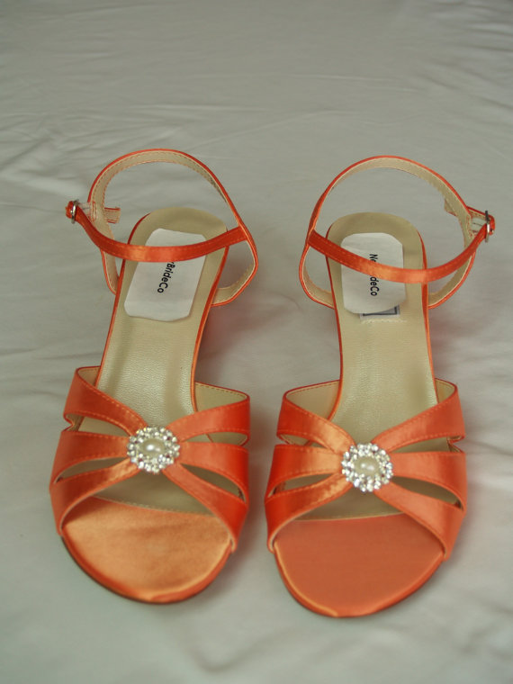 زفاف - Orange WEDDING Shoes B W WW width comfortable heel 200 colors