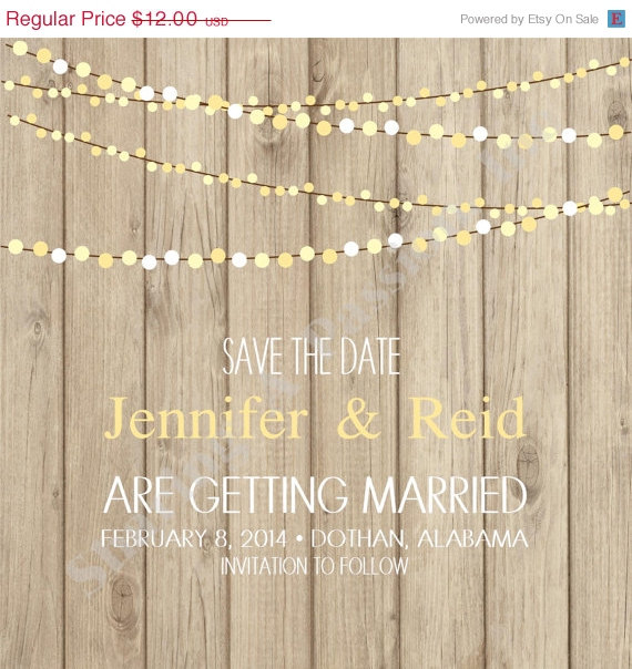 Wedding - Save The Date Card - Wedding Save The Date - String of Lights Card - Rustic Save The Date -Printable Save The Date Card - Wood Save The Date