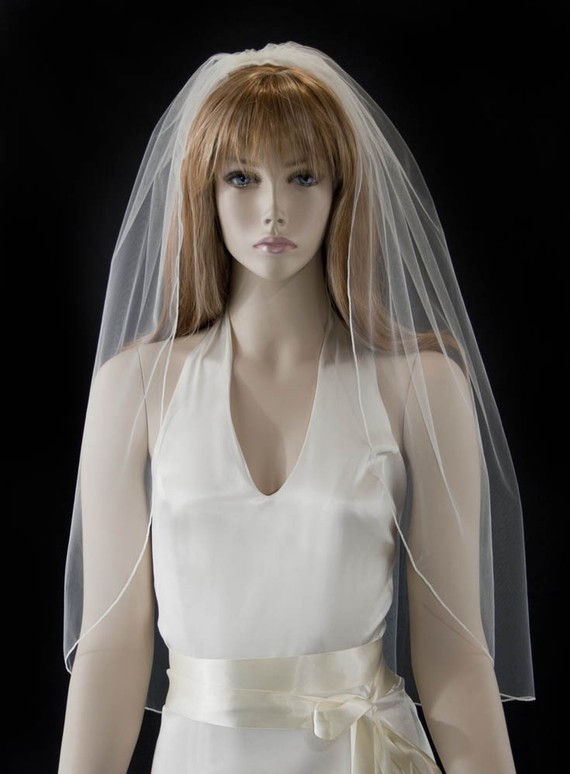 Hochzeit - Wedding veil - 30 inch waist bridal length veil with a delicate finished edge