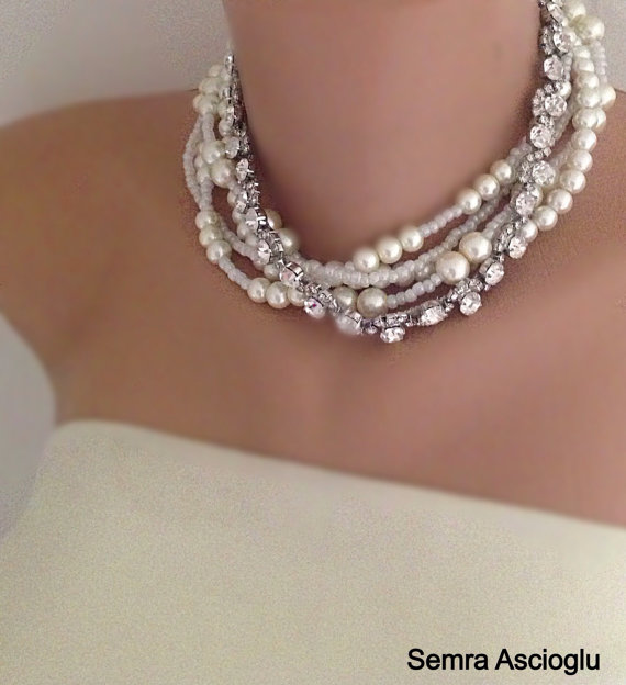 زفاف - bridal bib necklace   Weddings  Pearl Necklace Bridsmaids Gifts