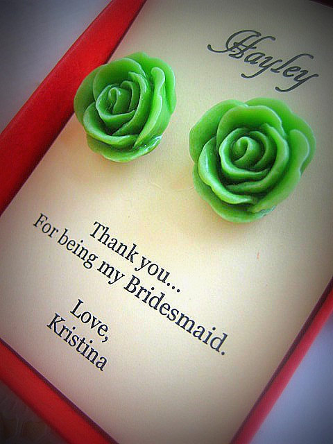 Свадьба - Bridesmaids gifts, rose stud earrings, personalized notecards, free jewelry box. Multiple order discount available.