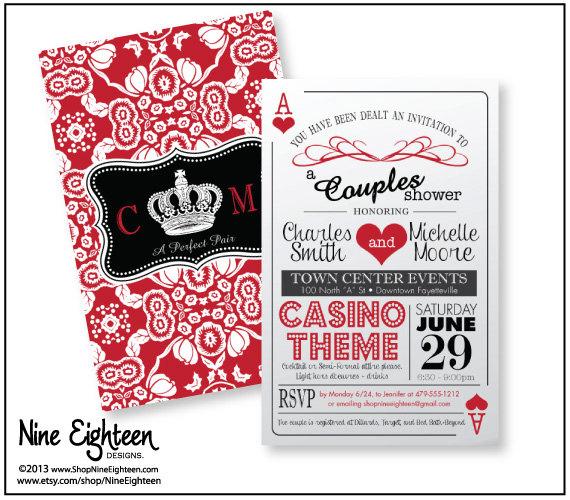 Mariage - Trendy "Casino Theme" Couple's Shower Invitation, 2sided playing cards design, Printable Hi-Res PDF, fits 6x9 envelopes