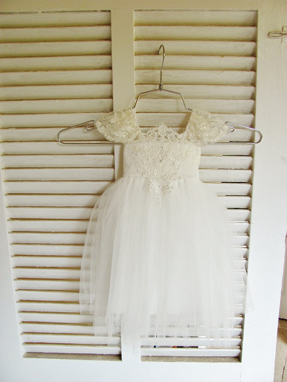 زفاف - PEARL SOFTNESS French lace and silk tulle dress ivory colour flower girl dress tutu dress princess dress