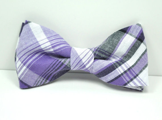 زفاف - Purple and Gray Plaid Boy's Bow Tie, Toddler Bowtie, Baby Bowtie, Purple Tie