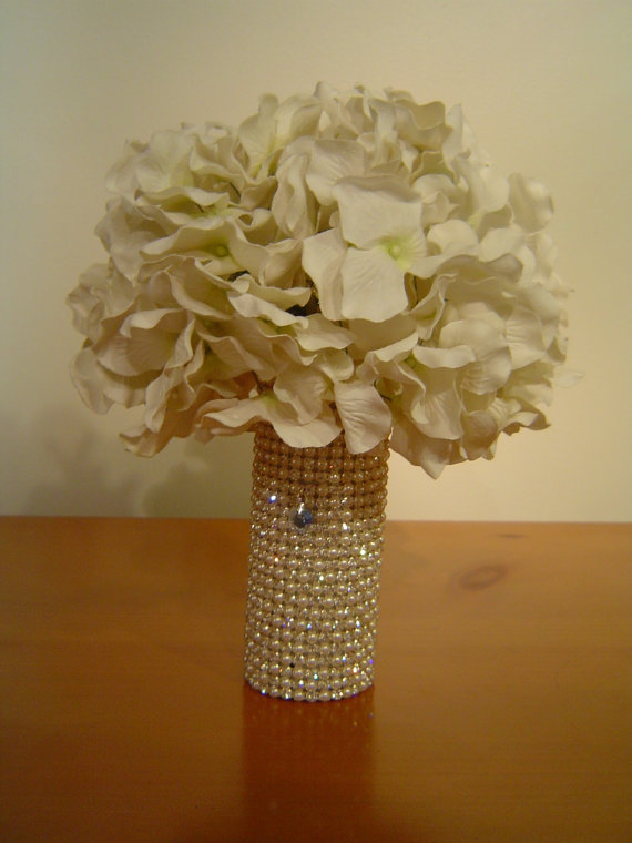 Wedding - Rhinestone and Pearl Bouquet Cuff, Bouquet Holder, Wrap, Bridal Accessories, Bouquet, The Original BridalBling