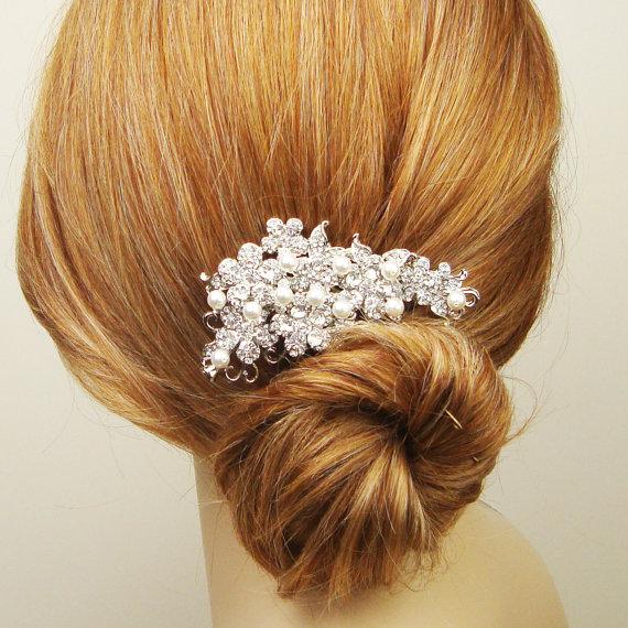 Свадьба - Vintage Style Wedding Hair Comb, Pearl & Crystal Bridal Hair Accessories, Rhinestone Bridal Hair Comb, Wedding Hair Accessories, ARIANA