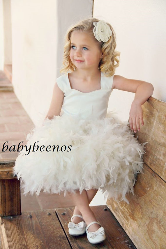 Hochzeit - Flower Girl Dress -  Feather Flower Girl Dress - Corset back Flower girl dress - Lily - Made to Order - 12m, 18m, 24m,  2t, 3t, 4t