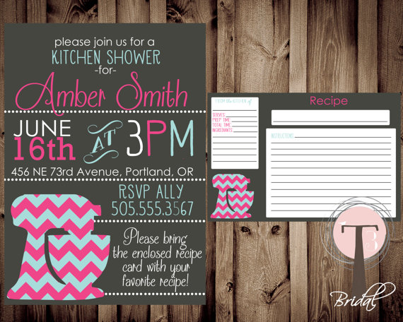 Hochzeit - Kitchen Shower Invitation and Recipe Card, Kitchen shower, bridal shower, wedding showering, invitation, invite, recipe card