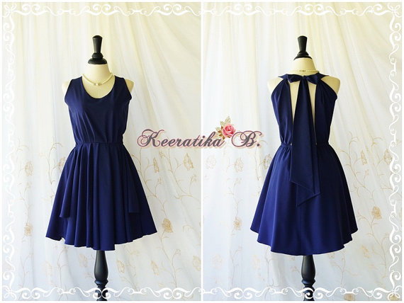 Mariage - A Party Kate Cocktail Dress Cut Off Back Dress Navy Blue Party Dress Backless Prom Dress Wedding Bridesmaid Dresses Custom Made