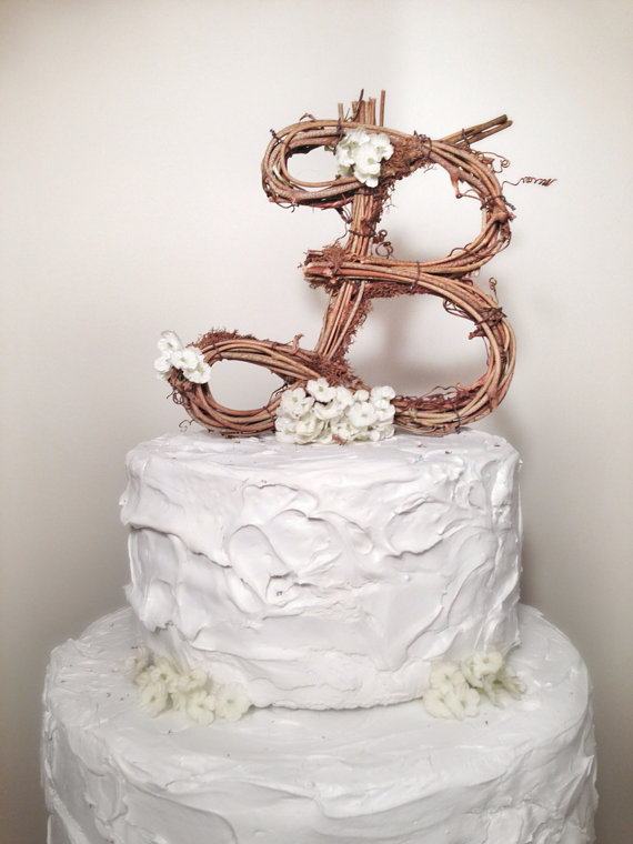 زفاف - Letter B Rustic Grapevine Wedding Cake Topper