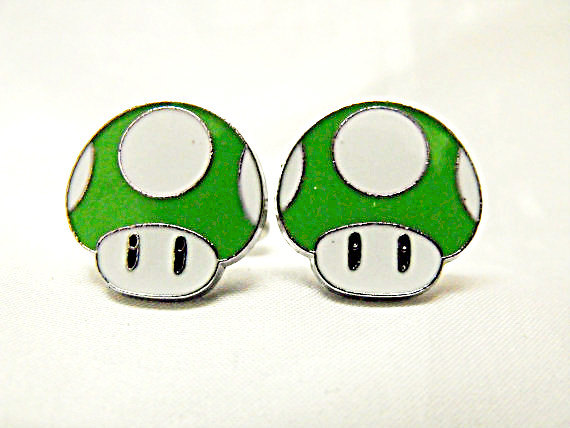 Mariage - Cool Video Game Light Green Mushroom Head Cufflinks Mens Accessory Wedding Groomsmen