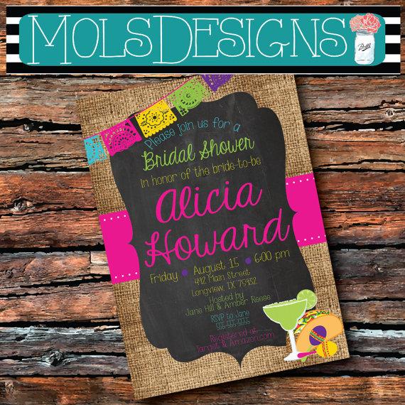 Hochzeit - Any Color TACOS & TEQUILA FIESTA Engagement Bridal Burlap Vintage Chalkboard Pink Lime Couples Shower Wedding Baby Birthday Invitation