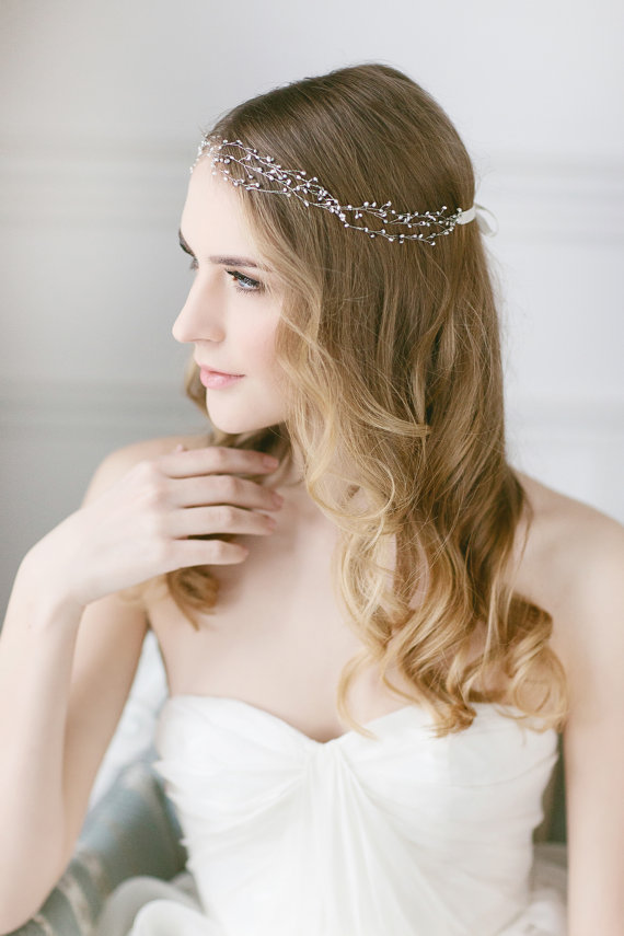 Wedding - Delicate Pearl Headband ,Wedding Hair Vine, Freshwater Pearl Headpiece , Wedding Hair Wrap,  Forehead Band, Halo, Wedding Hair Accessories