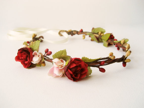 Mariage - Rustic wedding hair accessories, Fall flower crown, Woodland bridal headpiece, Wreath, Floral headband - KAMALA