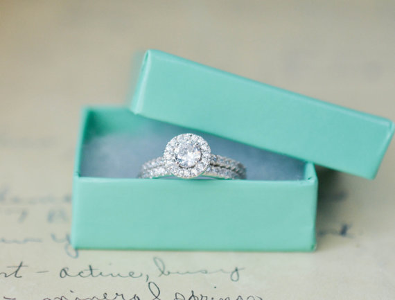 Mariage - Round Halo Ring - Sterling Sliver Ring - Engagement Ring Set - Round Cut Ring - Halo Engagement Ring - Wedding Ring - Cubic Zirconia Ring