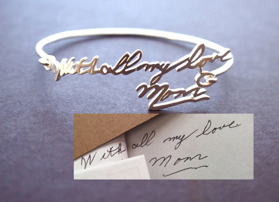 زفاف - SALE- Signature Bangle- Signature Bracelet- Handwriting Bangle-925 Sterling Silver plated in 18k Gold- Bridesmaid Gift- Valentines Gift