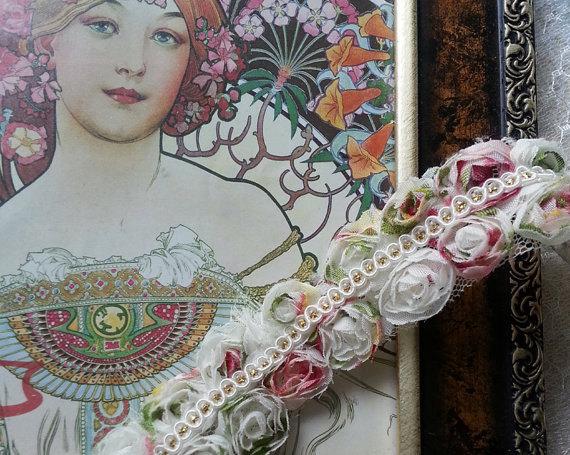 Wedding - Multi-color 3D Rose, 2 Rows Rosette Lace Trim for wedding bouquet bridal lace fabric trim,baby headbands