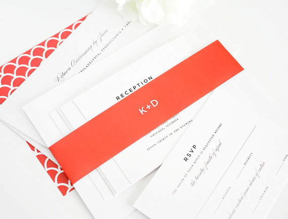 Hochzeit - Red Wedding Invitation - Red, Bright Red, Envelope Liner, Pattern, Preppy - Classic Urban Wedding Invitation - Preppy Wedding Invitation