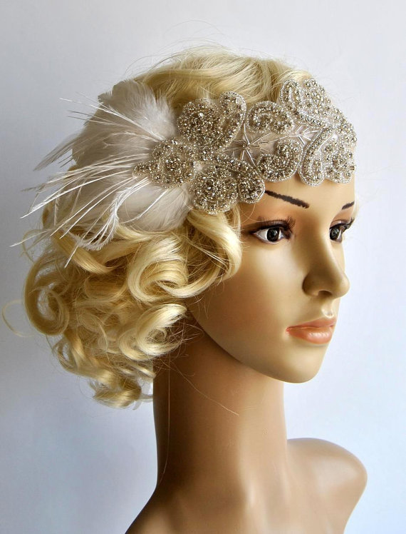 Свадьба - Rhinestone flapper Gatsby Headband, Wedding Headband, Crystal Headband, Wedding Headpiece, Halo Bridal Headpiece, 1920s Flapper headband