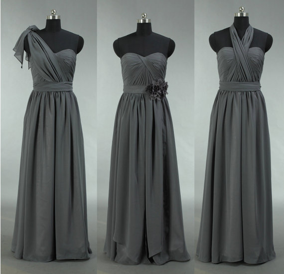 زفاف - Grey Bridesmaid Dress, Long Convertible Chiffon Bridesmaid Dress, Long Prom Dress
