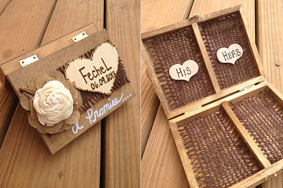 Свадьба - Shabby Chic Ring Bearer Box - Rustic Wedding Decor - Ring Bearer Pillow Alternative - Personalized Ring Box