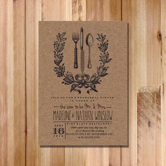 Mariage - Wedding Rehearsal Dinner Invitation - Vintage Inspired Rustic , Kraft Invitation DIY Printable Wedding Invite