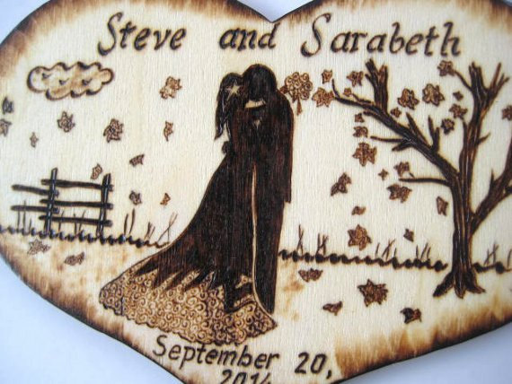 Mariage - Fall Wedding Cake Topper -Romantic Couple's Silhouettes, Tree and Leaves -Personalizable