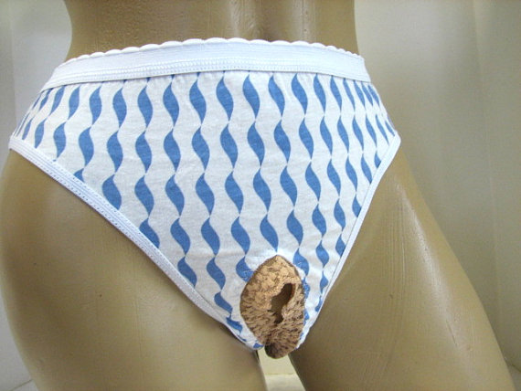 Wedding - Not for the Shy Sexy Crotchless White with Blue Classic Bikini Panties Size Medium M