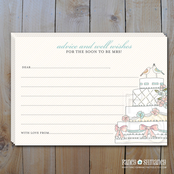 Hochzeit - Bridal Shower Advice Card / Instant Download / Wedding Cake Design / DIY Printable File / PDF 5241