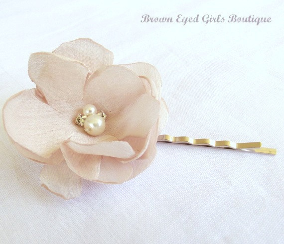 Wedding - Blush Bridal Flower Hair Clip, Blush Wedding Hair Accessory, Blush Bobby Pin